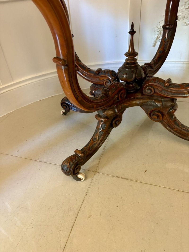 Outstanding Quality Antique Victorian Carved Burr Walnut Centre Table - Image 11